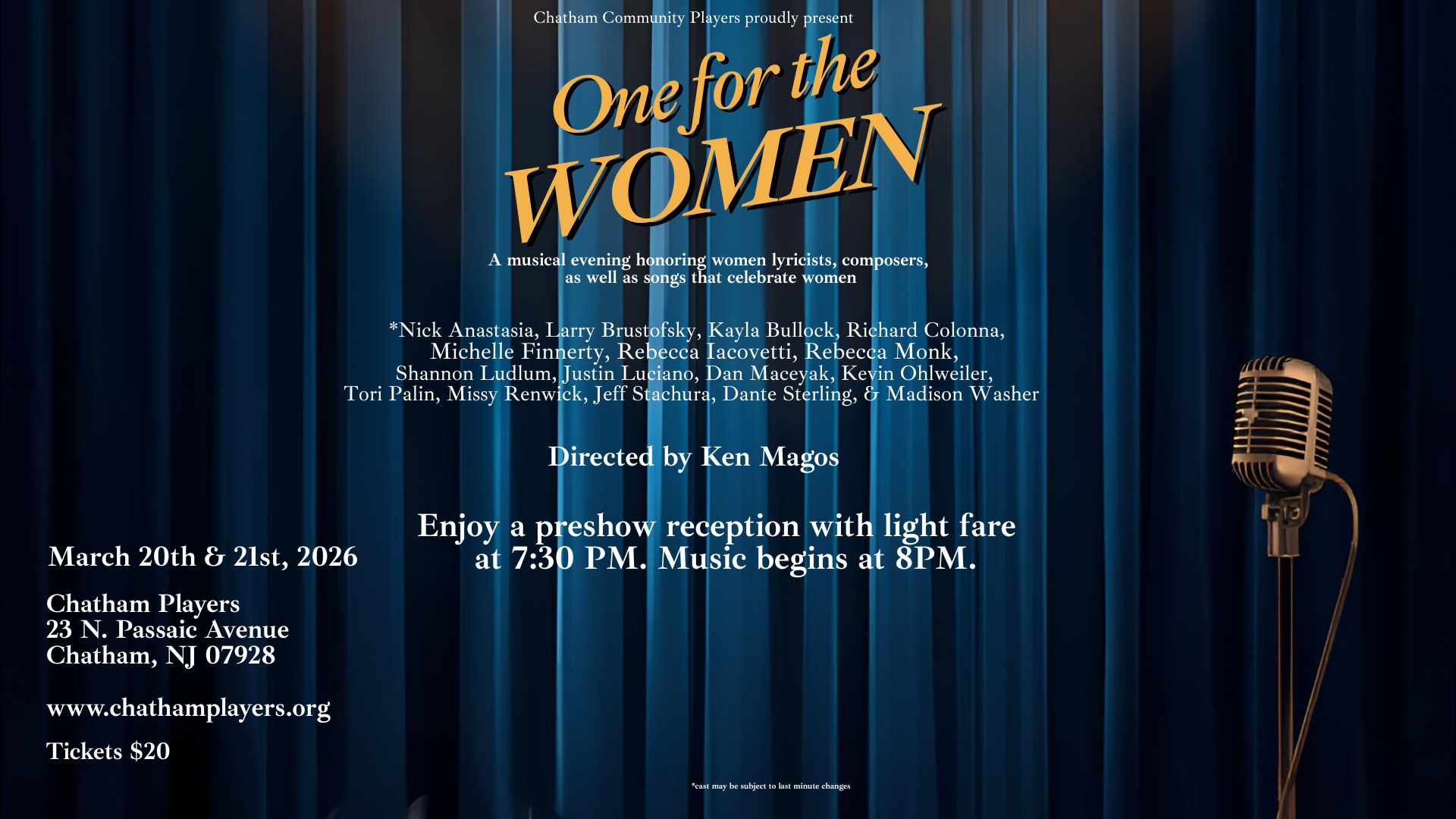 Come Enjoy Our Special Cabaret, “One For The WOMEN”